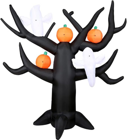 Haunted Hill Farm 8-Ft. Inflatable Spooky Halloween Tree with Ghosts, Pumpkins and LED Lights | Festive Holiday Blow-Up Decorations | Blower, Ropes, and Stakes Included | HISPKYTREE081-L