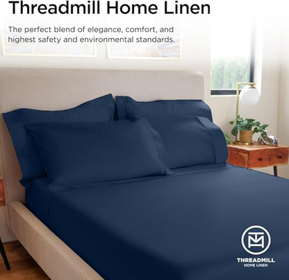 Threadmill Luxury 800 Thread Count 100% Cotton Sheets - Sateen Weave Twin XL Bed-Sheets, Better Than Egyptian Cotton,3 Pc Solid Soft Bedding Set (Folkstone Blue), Fits 15" Deep Pocket