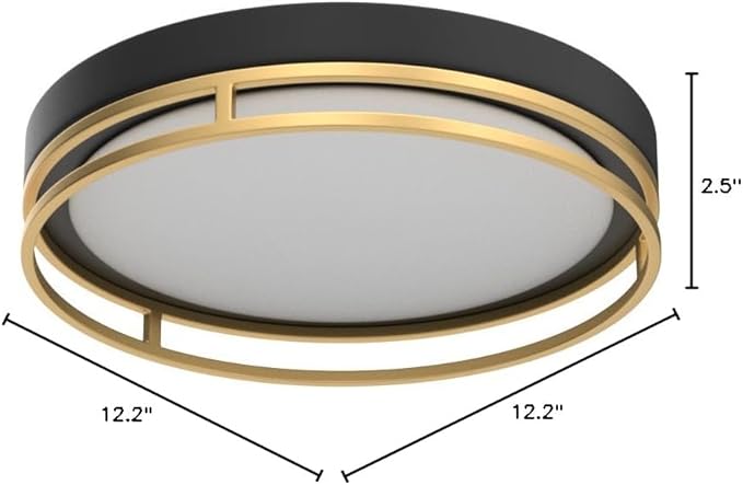 12.5 Inch LED Flush Mount Ceiling Light Fixture, 26W, Super Bright 1700 Lumens, 3 Color 3000K/4000K/5000K, Dimmable Ceiling Lamp for Bedroom Hallway Bathroom Kitchen Laundry (Black Gold)