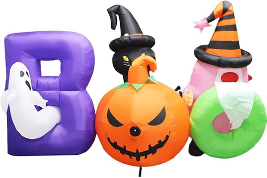 Haunted Hill Farm 5-Ft Tall Boo Sign Blow Up Inflatable with Lights and Music, Outdoor Halloween Inflatable Decoration for Lawn and Yard, Large Spooky Holiday Decor