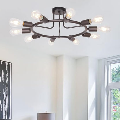 BONLICHT Modern Sputnik Chandelier Oil-Rubbed Bronze 10-Light Mid Century Semi Flush Mount Ceiling Light Fixture Retro Chandelier Lighting for Living Room Dining Room Bedroom
