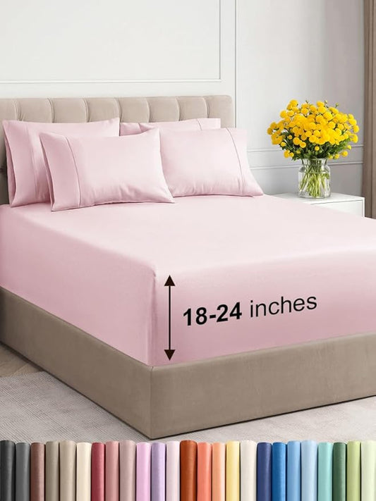 Extra Deep Full Sheet Set - 6 Piece Breathable and Cooling Sheets - Hotel Luxury Bed Sheets Set - Easy Fit - Soft, Wrinkle Free and Comfy Sheets Set - Lavender Pink Sheet Set with Extra Deep Pockets