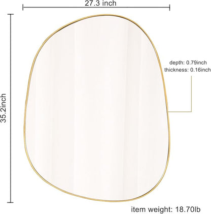 Asymmetrical Mirror for Wall Decor 27"*35", Modern Gold Framed Wall Mirror for Living Room Bathroom Bedroom Entryway ELE-STOU-0063Gold