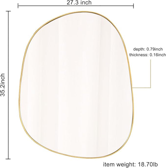 Asymmetrical Mirror for Wall Decor 27"*35", Modern Gold Framed Wall Mirror for Living Room Bathroom Bedroom Entryway ELE-STOU-0063Gold