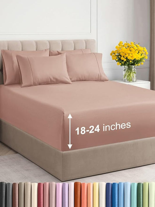 Extra Deep King Sheet Set - 6 Piece Breathable and Cooling Sheets - Hotel Luxury Bed Sheets Set - Easy & Secure Fit - Soft, Wrinkle Free and Comfy Sheets Set - Mauve Sheet Set with Extra Deep Pockets