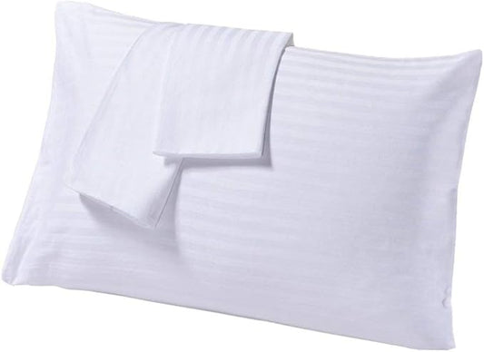 Travel Pillowcase 14 x 20 Inch, 100% Egyptian Cotton Set of 2 Toddler Pillowcase Zipper Closer 600 Thraed Count - Toddler Travel 14x20 Zipper, White Stripe