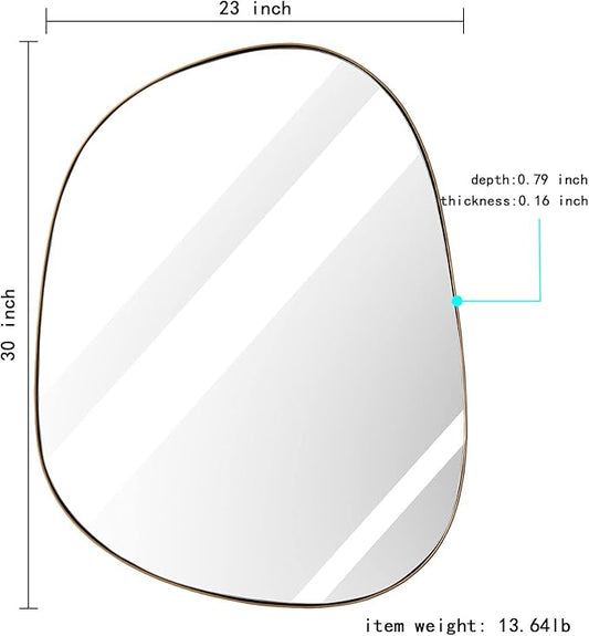 Asymmetrical Mirror for Wall Decor 23"*30", Modern Brass Framed Wall Mirror for Living Room Bathroom Bedroom Entryway ELE-STOU-0064G