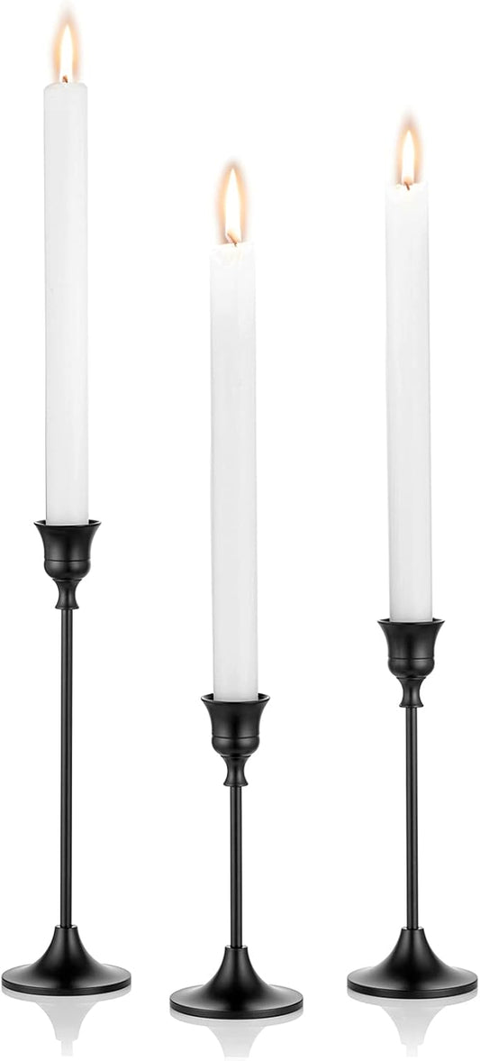 Nuptio 3 Pcs Black Candlestick Holders Taper Candles Holder Candle Stick Holder for Dining Table, Candle Holders for Tapered Candles, Decorative Centerpiece for Wedding Christmas Party Housewarming