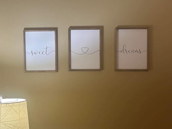 Set of 3 Framed Farmhouse Sweet Dreams Sign 11x14” Above Bed Wall Decor for Bedroom Decor Wall Art Wood Signs (11"x14", Brown)