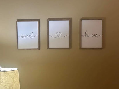 Set of 3 Framed Farmhouse Sweet Dreams Sign 11x14” Above Bed Wall Decor for Bedroom Decor Wall Art Wood Signs (11"x14", Brown)