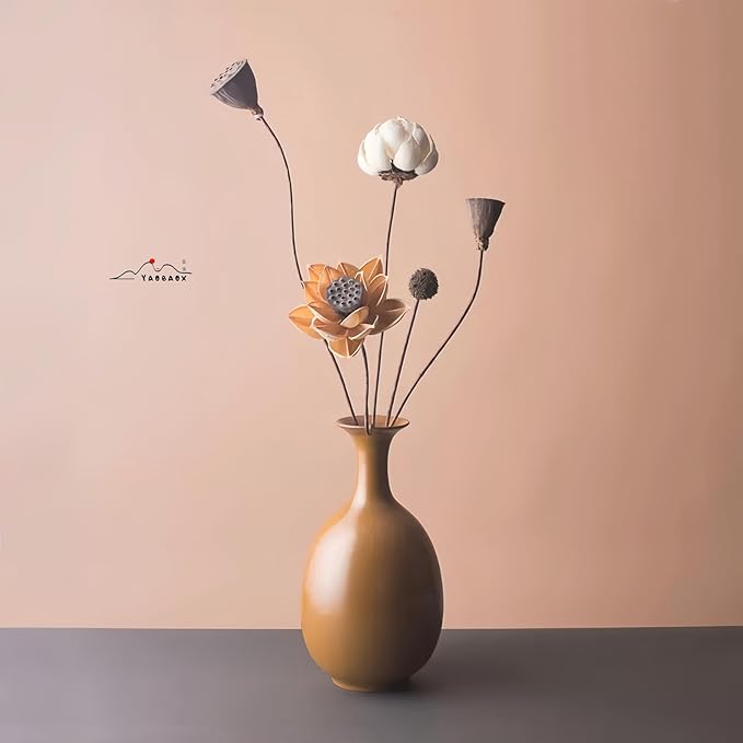 Matte Earth Ceramic Vase with Dried Flowers, Handmade in Jingdezhen, for Modern Home Decor Office Bookshelf Tables Living Room Bedroom Shelf Decor Entryway Dry Flower Arrangement Ornament