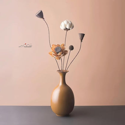 Matte Earth Ceramic Vase with Dried Flowers, Handmade in Jingdezhen, for Modern Home Decor Office Bookshelf Tables Living Room Bedroom Shelf Decor Entryway Dry Flower Arrangement Ornament