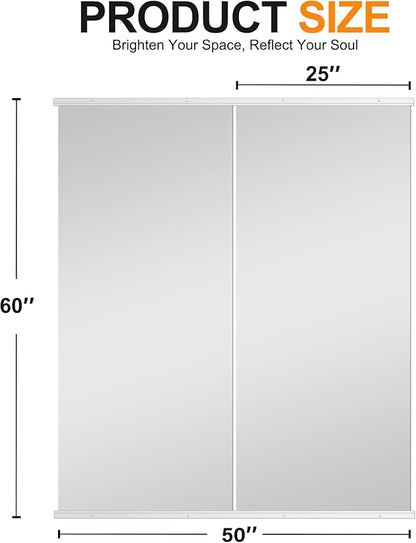 Delma Large Full Body Mirror for Yoga, Frameless Wall-Mounted Glass Panel (60"x25"-White) 2PCS for Home, Garage, Bedroom & Bathroom