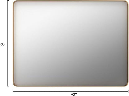 LOAAO 40”X30” Gold Bathroom Mirror, Rounded Rectangle Gold Frame Mirror, Brushed Gold Bathroom Vanity Mirror Wall-Mounted, Anti-Rust, Tempered Glass, Hangs Horizontally or Vertically