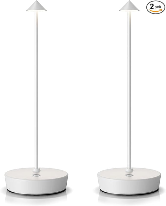 SAKRINGT 2 Pack Cordless Table Lamps Rechargeable, 6000mAh Battery Operated Waterproof Stepless Dimming Modern Portable LED Table Light for Restaurant Dining Patio Outdoor