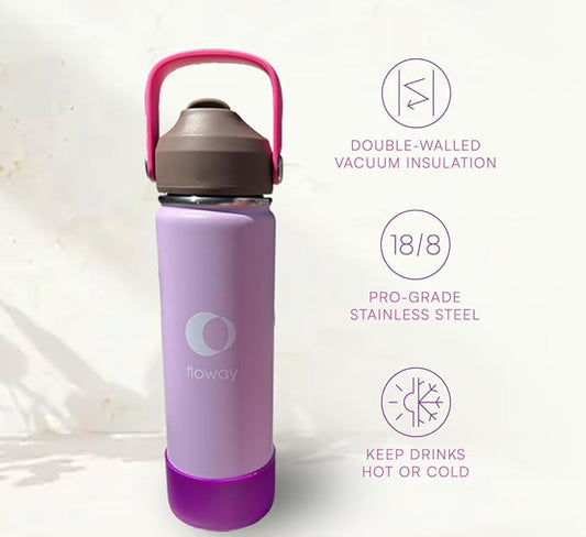 18oz Stainless Steel Vacuum Insulated Water Bottle with Straw Lid and Cleaning Brush, BPA Free, Leakproof, Temp Control, for Hot and Cold Drinks (Electric Lavender, 18oz)