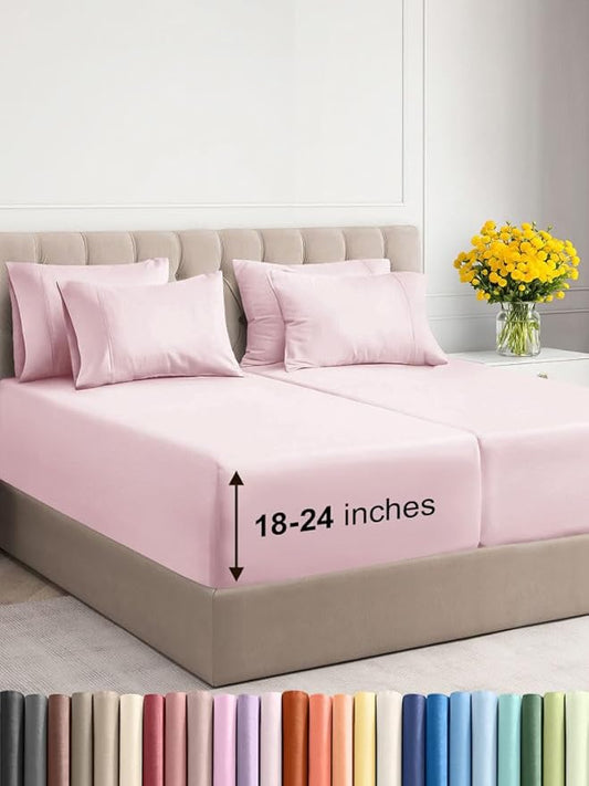 Extra Deep Split King Sheet Set - 7 Piece Breathable & Cooling Sheets - Hotel Luxury Bed Sheets Set - Easy Fit - Soft, Wrinkle Free & Comfy Sheets Set - Lavender Pink Sheet Set w/Extra Deep Pockets