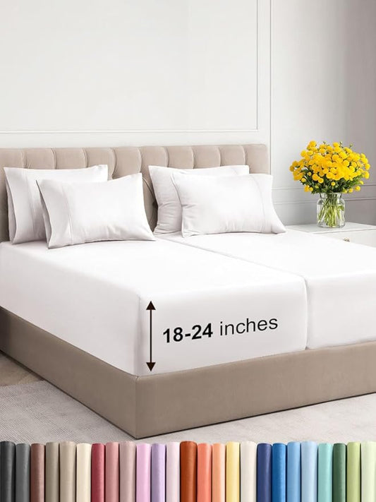 Extra Deep Split King Sheet Set - 7 Piece Breathable & Cooling Sheets - Hotel Luxury Bed Sheets Set - Easy Fit - Soft, Wrinkle Free & Comfy Sheets Set - Antique White Sheet Set w/Extra Deep Pockets