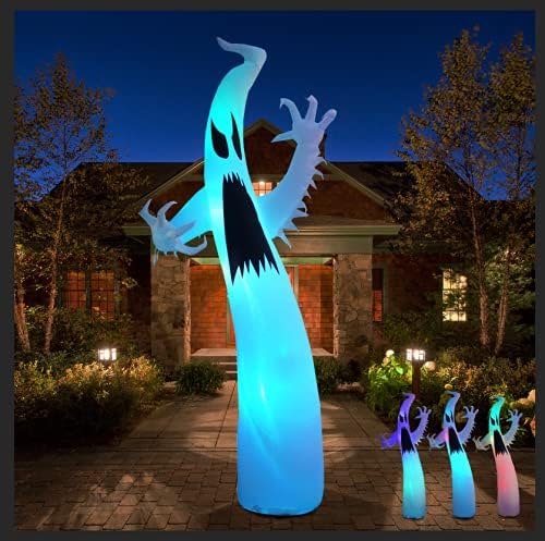 12 Ft Halloween Inflatables Terrible Ghost Decoration with Flash Color Changing Light Blow Up Decor Indoor Outdoor Yard Lawn Decorations