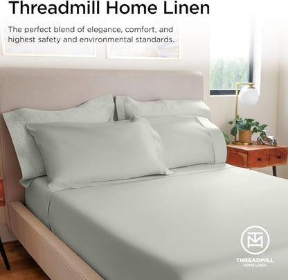 Threadmill Luxury 800 Thread Count Full Size 100% Cotton Sheets - Light Grey Sateen Weave Bed-Sheets, Better Than Egyptian Cotton, 4 Pc Solid Bed Set, Fits 16" Deep Pocket