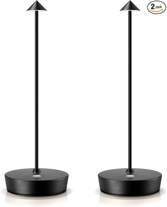 SAKRINGT 2 Pack Cordless Table Lamps Rechargeable, 6000mAh Battery Operated Waterproof Stepless Dimming Modern Portable LED Table Light for Restaurant Dining Patio Outdoor