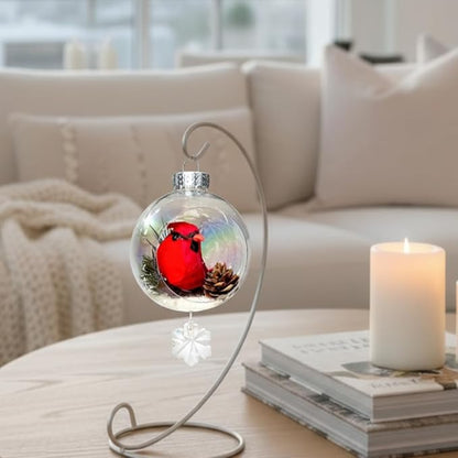 Cardinal Christmas Ornament - Handmade Shatterproof Decorations for Indoor Outdoor Xmas Tree - Clear Ball Ornaments with Magnetic Crystal - Great Gift or Stocking Stuffer for Mom, Sister, Friend