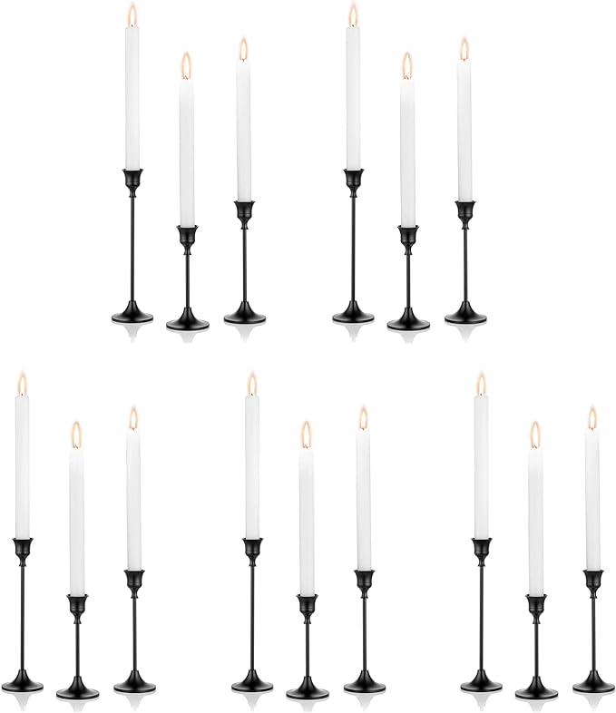 Nuptio Black Candle Holder Candlestick Holders 15 Pcs Candle Sticks Holder Metal Tapered Candle Holder, Taper Candle Holders for Wedding Christmas Party Celebration Mantel Dinner Home Decoration