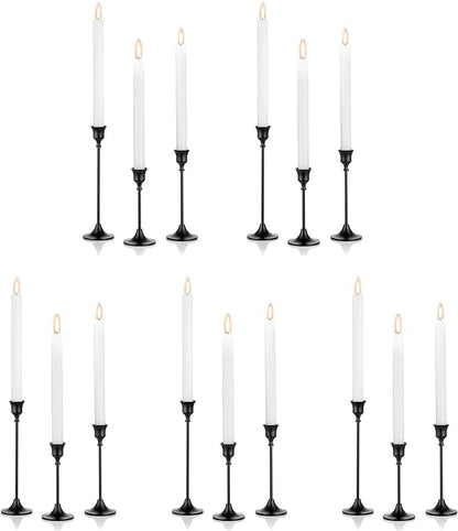 Nuptio Black Candle Holder Candlestick Holders 15 Pcs Candle Sticks Holder Metal Tapered Candle Holder, Taper Candle Holders for Wedding Christmas Party Celebration Mantel Dinner Home Decoration