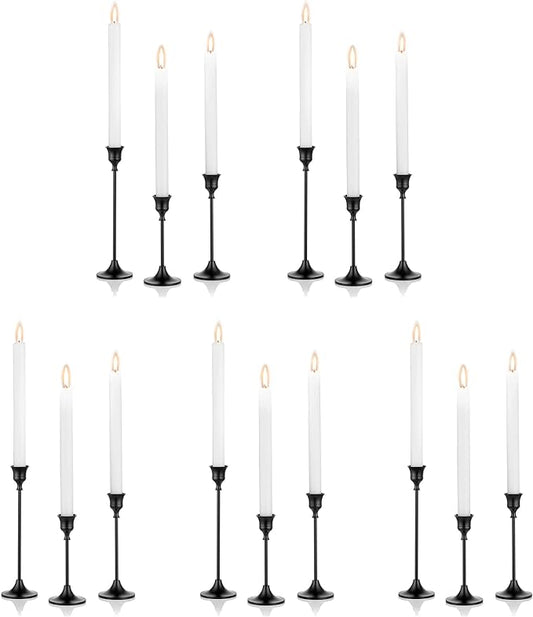 Nuptio Black Candle Holder Candlestick Holders 15 Pcs Candle Sticks Holder Metal Tapered Candle Holder, Taper Candle Holders for Wedding Christmas Party Celebration Mantel Dinner Home Decoration