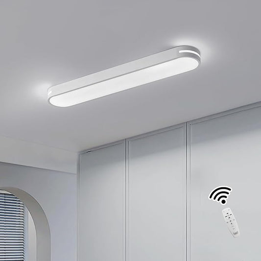 Becailyer Modern LED Linear Ceiling Lights, Dimmable LED Ceiling Lamp with Remote Control, 31.4" Metal Flush Mount Ceiling Lighting Fixtures for Living Room Kitchen Dining Room Hallway, White