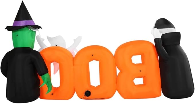 Haunted Hill Farm 6.5-Ft Wide Boo Sign Blow Up Inflatable with Lights, Outdoor Halloween Inflatable Decoration for Lawn and Yard, Large Spooky Holiday Decor