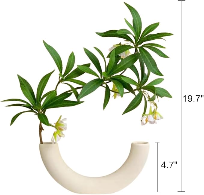 White Ceramic Vases in Nordic Style, Deco Vase for Pampas Grass as Boho Deco, Contemporary Flower Vase with Minimalistic Design for Fresh Flowers(Semicircular)