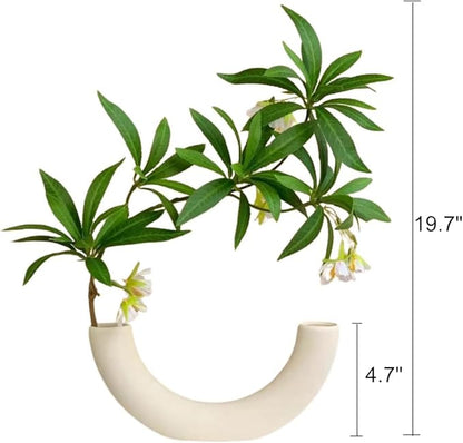 White Ceramic Vases in Nordic Style, Deco Vase for Pampas Grass as Boho Deco, Contemporary Flower Vase with Minimalistic Design for Fresh Flowers(Semicircular)