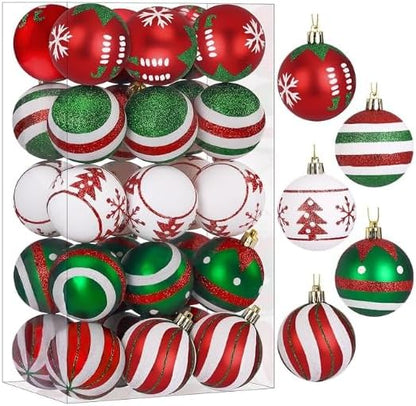 SHareconn 30ct 2.36 Inch Christmas Tree Colored Balls Ornaments, Shatterproof Plastic Decorative Xmas Baubles Decorations for Tree Holiday Decor(Red and Green White, 60mm)