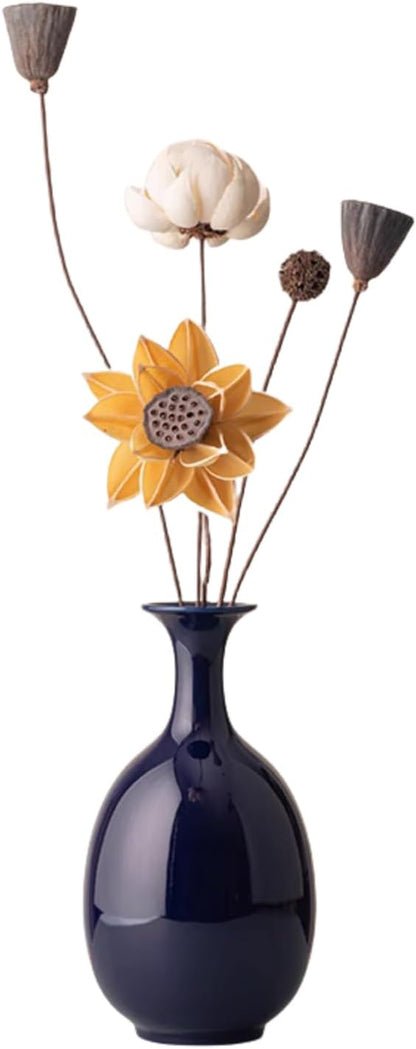 Altar Blue Ceramic Vase with Dried Flowers, Handmade in Jingdezhen for Modern Home Decor Office Bookshelf Tables Living Room Bedroom Shelf Decor Entryway Dry Flower Arrangement Ornament