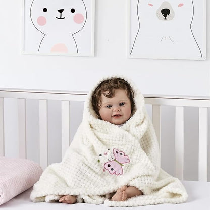 CREVENT 30''X40'' Cute Cozy Fluffy Warm Baby Blanket for Girls Infants Toddlers' Bedding Crib Cot Stroller, Baby Shower Birthday Newborn's Gift Ivory- Butterfly