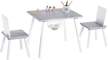VECELO Activity Table and 2 Chair Set with Hidden Mesh Storage, Durable Playroom Furniture, Modern Design, Easy Assembly, Grey