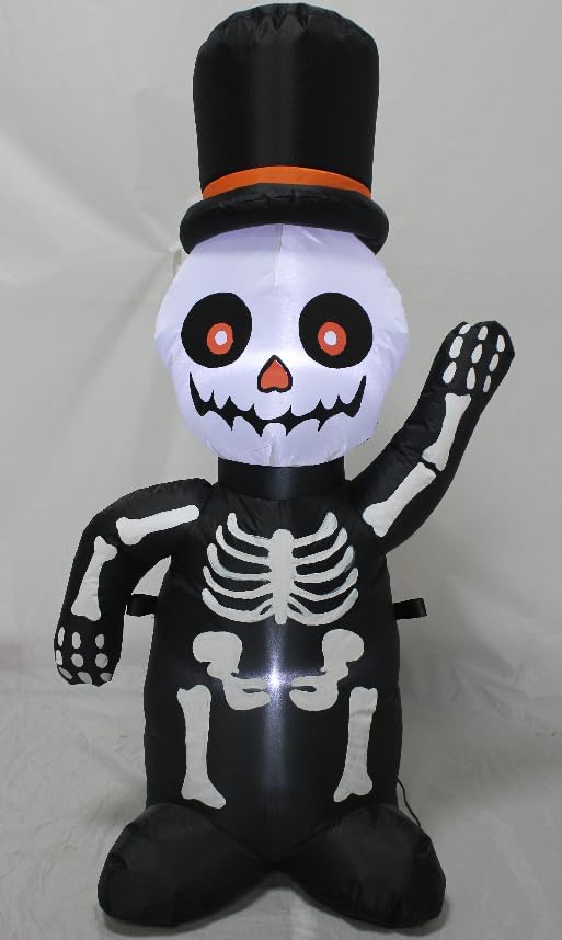 TRMESIA 4FT Halloween Inflatable Skeleton Decoration with Lights, Blow up Skull for Outdoor Yard Garden Decorations on Halloween 24HLW-03-03