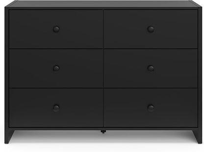 Storkcraft Calabasas 6 Drawer Dresser (Black) - GREENGUARD Gold Certified, 6 Drawer Dresser with Interlocking Drawer System, Dresser Drawer Organizer for Kids' Bedroom