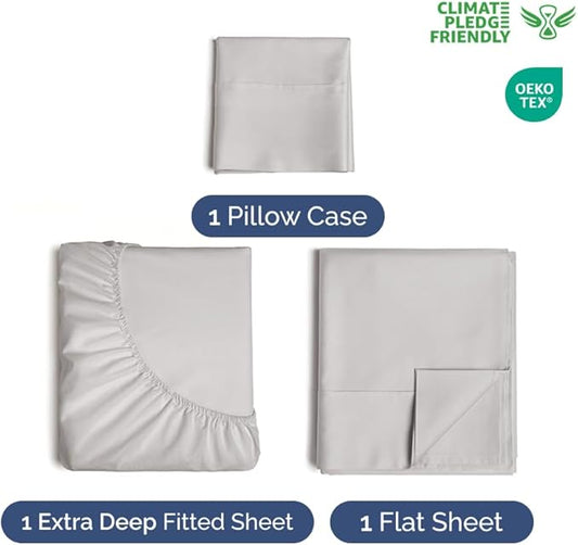 CGK Linens Twin 4 Piece Sheet Set - Cooling Sheets for Hot Sleepers - Hotel Luxury Bedding Set w/ 8-16 Inch Deep Pockets - 1 Flat & 1 Fitted & 2 Pillowcases - Soft, Comfy & Wrinkle Free - French Grey