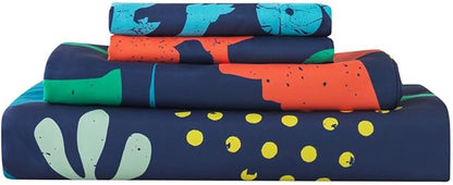 qjmiaofang Dinosaur Queen Sheets for Boys Dinosaur Bed Sheets 4Pieces Jungle Sheets with T-Rex Dinosaur Flat Sheet Set Wildlife Dinosaur Fitted Sheet 1 Fitted Sheet 1 Flat Sheet 2 Pillowcases