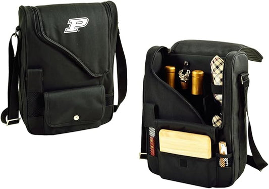 Purdue Boilermakers Licensed Deluxe Wine Carrier with Wine Glasses and Accessories for Two Assembled & Quality Approved in The USA
