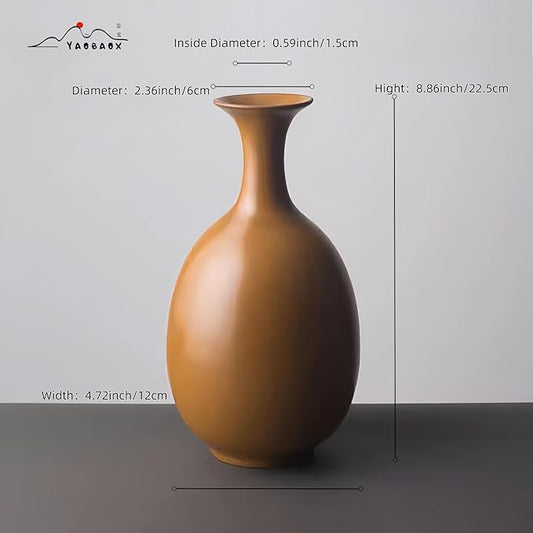 Matte Earth Ceramic Vase with Dried Flowers, Handmade in Jingdezhen, for Modern Home Decor Office Bookshelf Tables Living Room Bedroom Shelf Decor Entryway Dry Flower Arrangement Ornament