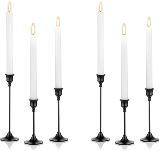 Nuptio Black Candle Holder Candlestick Holders Candle Sticks Holder Tapered Candle Holder, Taper Candle Holders for Wedding Christmas Party Mantel Dinner Home Decoration 2 Sets(6 Pcs)