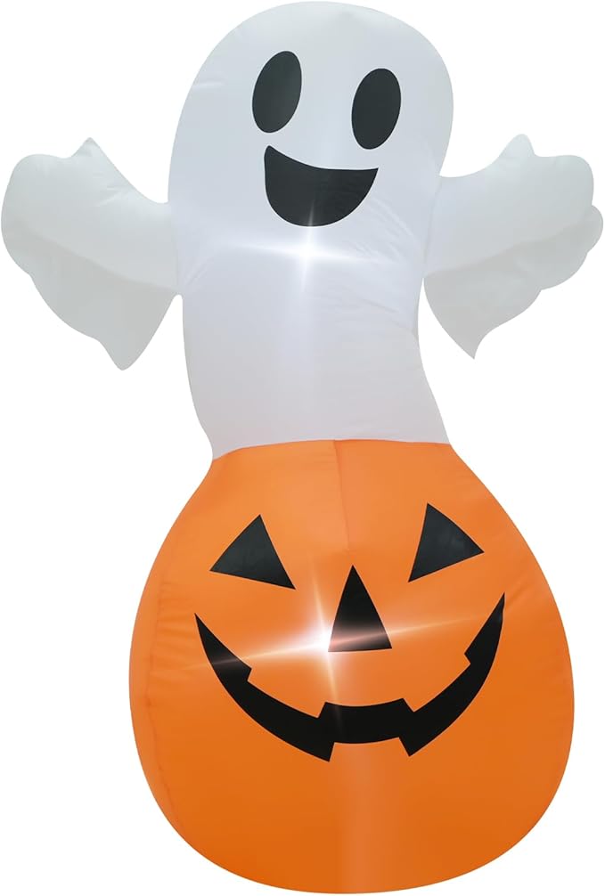 TRMESIA 4FT Halloween Inflatable Decor White Ghost Pumpkin with LED Lights Indoor Outdoor Blow Up Decoration Halloween Party Holiday Decoration