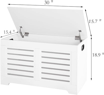 DINZI LVJ Storage Chest, Flip-top Wooden Toy Box Organizer with 2 Safety Hinges, Entryway Shoe Bench, Good Ventilation, Storage Bench for Living Room, Bedroom, Easy Assembly, White