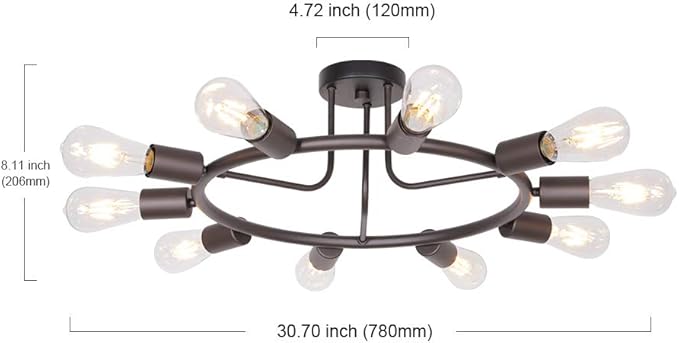 BONLICHT Modern Sputnik Chandelier Oil-Rubbed Bronze 10-Light Mid Century Semi Flush Mount Ceiling Light Fixture Retro Chandelier Lighting for Living Room Dining Room Bedroom