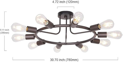 BONLICHT Modern Sputnik Chandelier Oil-Rubbed Bronze 10-Light Mid Century Semi Flush Mount Ceiling Light Fixture Retro Chandelier Lighting for Living Room Dining Room Bedroom