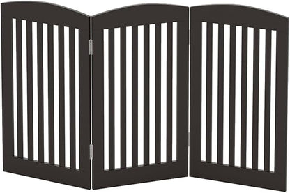 PAWLAND Wooden Freestanding Foldable Pet Gate for Dogs, 24 inch 3 Panels Step Over Fence, Dog Gate for The House, Doorway, Stairs, Extra Wide (Espresso, 24" Height-3 Panels)