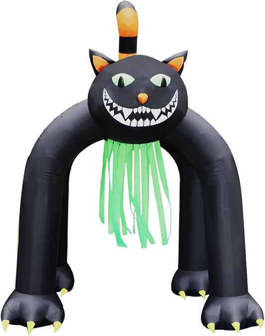 Haunted Hill Farm 10-Ft Tall Black Cat Arch Blow Up Inflatable with Lights, Outdoor Halloween Inflatable Decoration for Lawn and Yard, Giant Spooky Holiday Decor